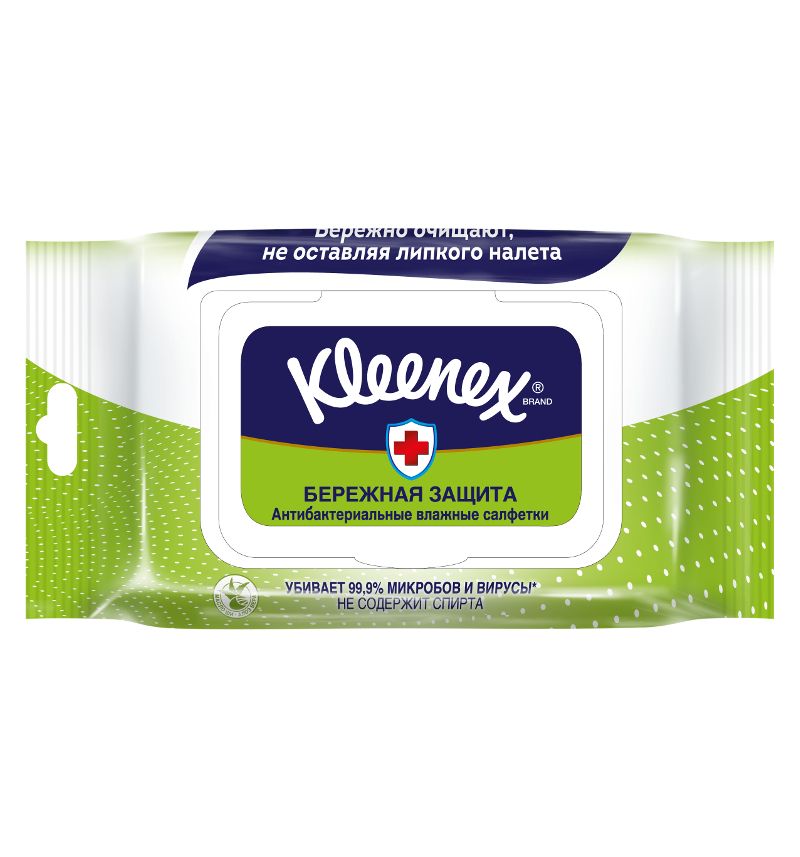 Kleenex Салфетки влажные антибактериальные, салфетки влажные, 40 шт.