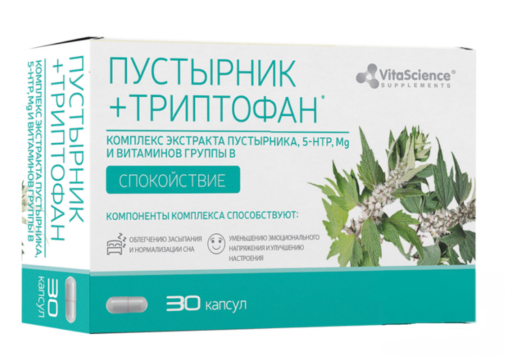 фото упаковки Vitascience Пустырник с триптофаном, Mg, витаминами группы В
