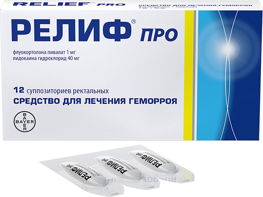 Релиф Про, 1 мг+40 мг, суппозитории ректальные, 12 шт.