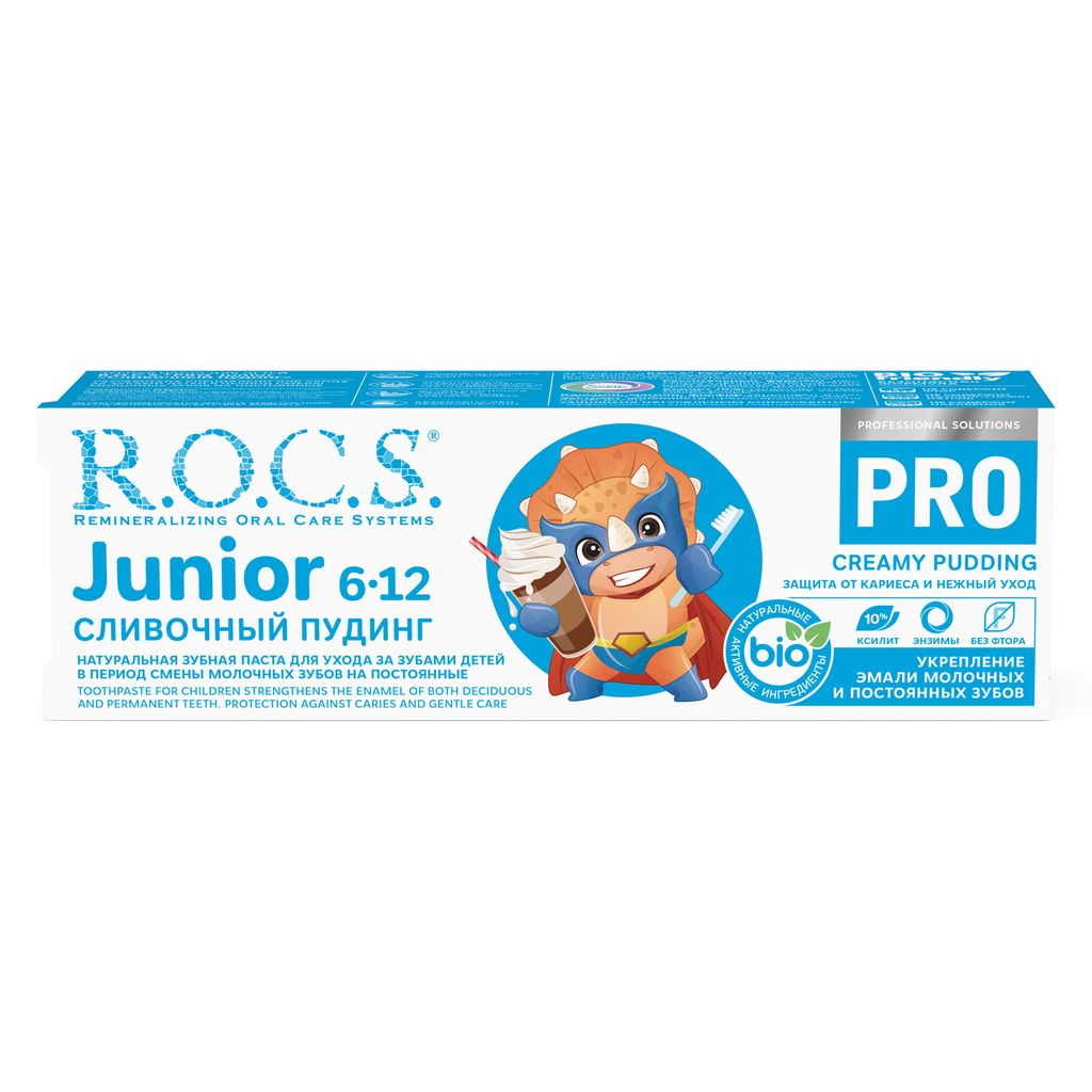 ROCS PRO Junior Зубная паста Сливочный пудинг, укрепление эмали зубов, паста зубная, 6-12 лет, 74 г, 1 шт.