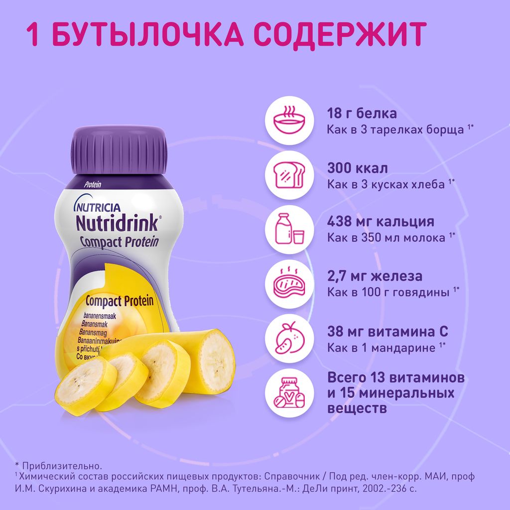 Nutridrink compact protein, жидкость для приема внутрь, со вкусом банана, 125 мл, 4 шт.