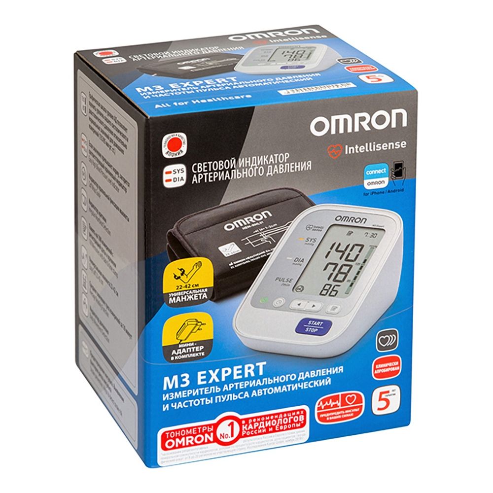 Тонометр автоматический OMRON М3 Expert, с адаптером и универсальной манжетой (22-42 см), 1 шт.
