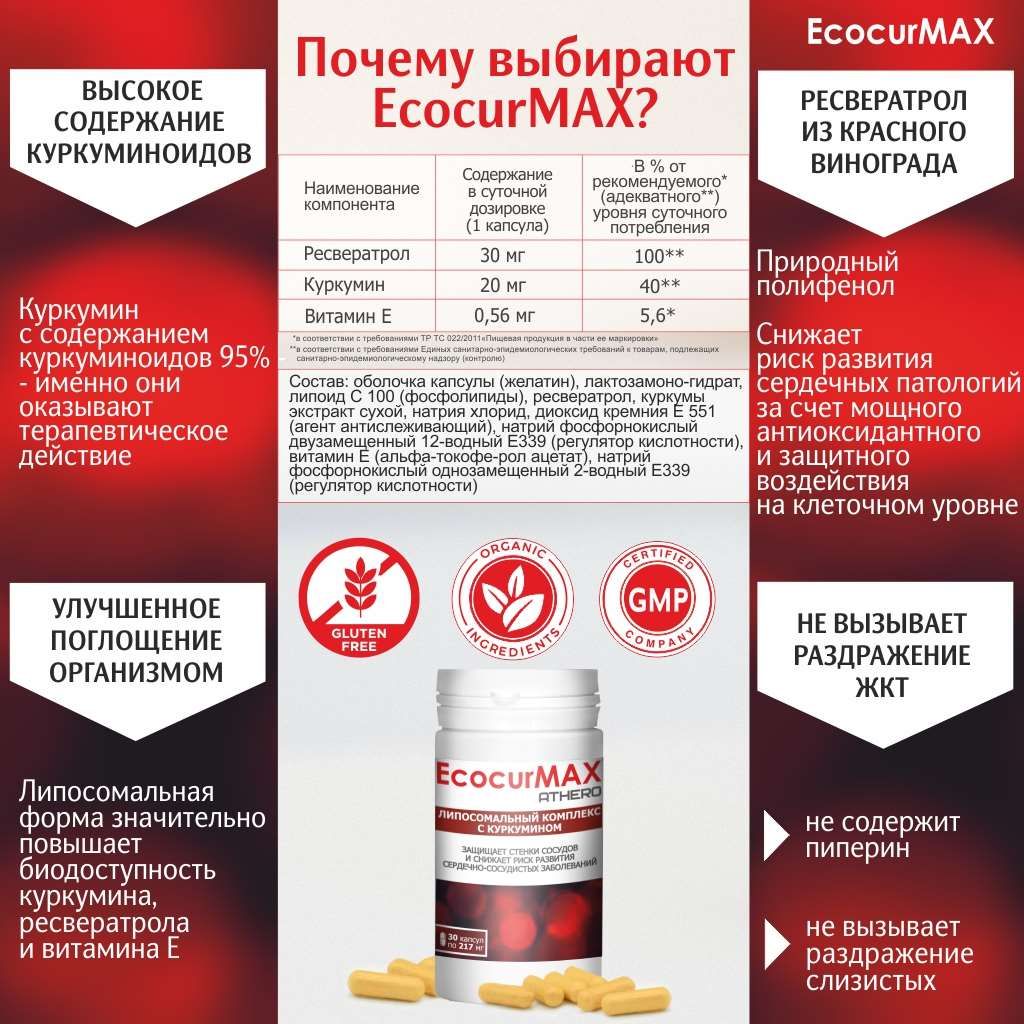 ЭкокурМАКС АТЕРО, 217 мг, капсулы, 30 шт.