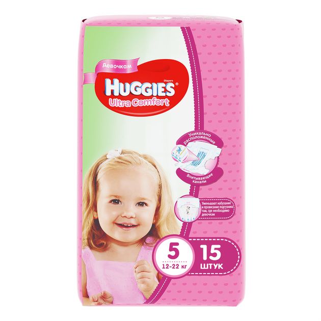 Huggies Ultra Comfort Подгузники детские, р. 5, 12-22 кг, для девочек, 15 шт.