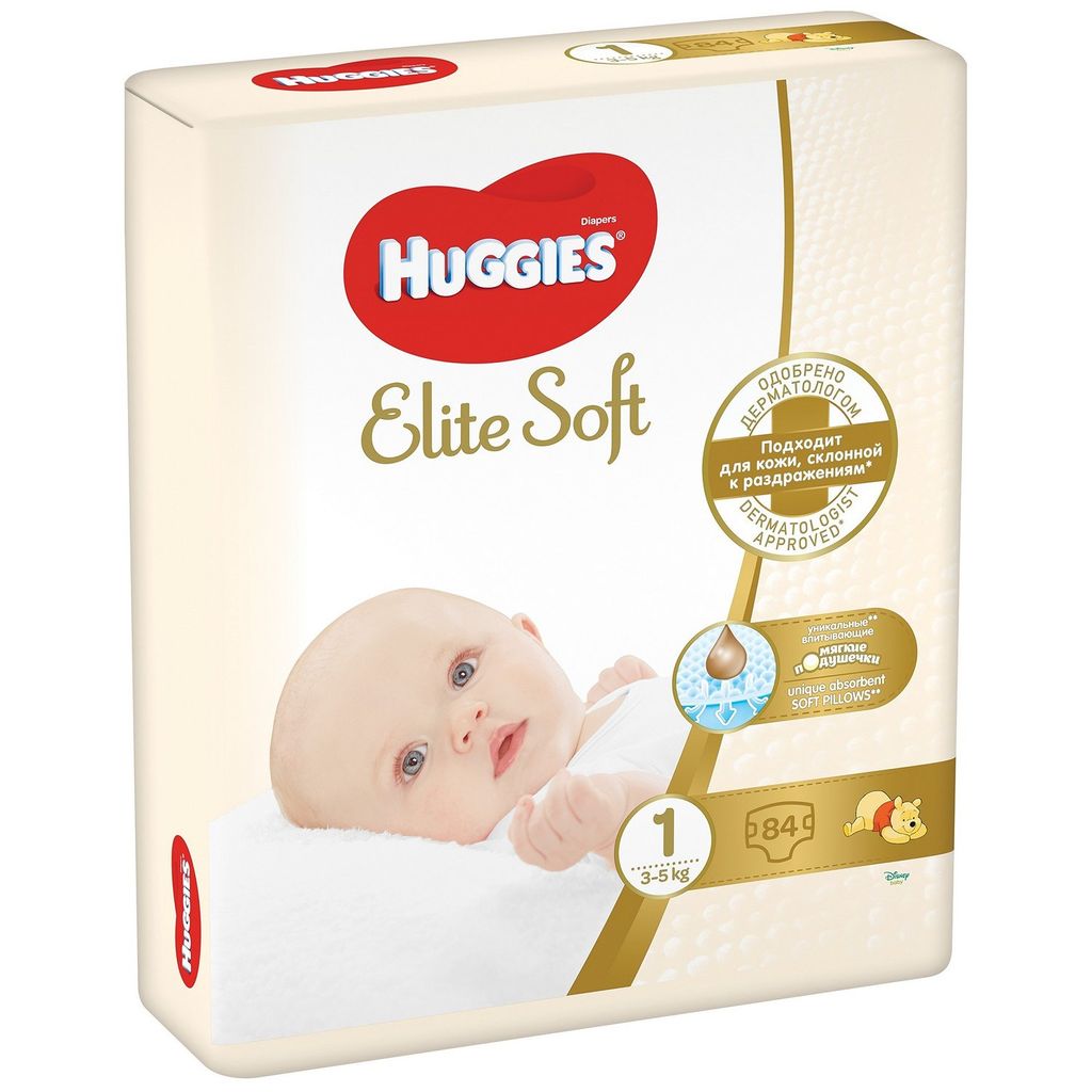 Huggies Elite Soft Подгузники детские , р. 1, 3-5 кг, 84 шт.