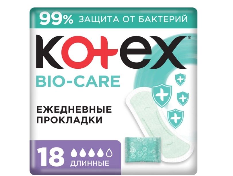 фото упаковки Kotex Antibacterial Прокладки ежедневные длинные, 18 шт. фото упаковки Kotex Antibacterial Прокладки ежедневные длинные