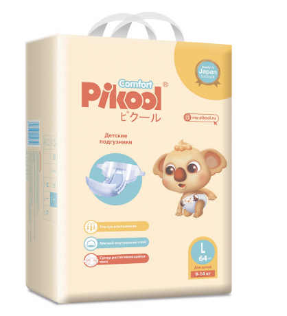Pikool Comfort Подгузники детские, L, 9-14 кг, 64 шт.