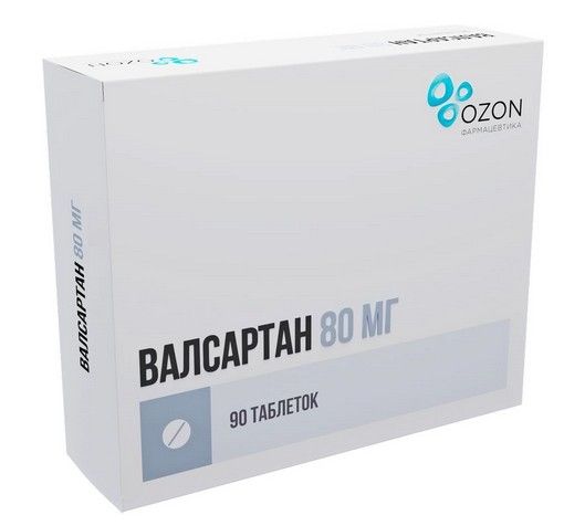 Валсартан, 80 мг, таблетки, покрытые пленочной оболочкой, 90 шт.