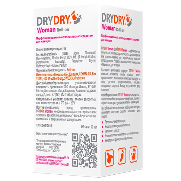 Dry Dry Woman Антиперспирант для женщин, антиперспирант ролик, с парфюмом, 50 мл, 1 шт.