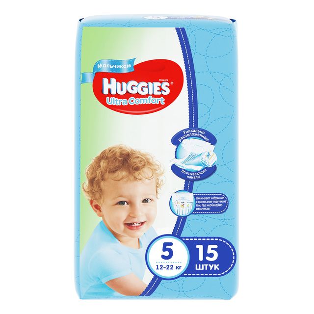 Huggies Ultra Comfort Подгузники детские, р. 5, 12-22 кг, для мальчиков, 15 шт.