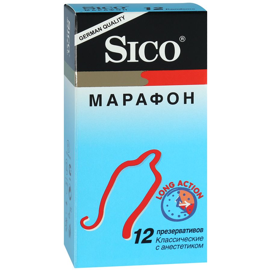 Презервативы Sico Марафон, презерватив, классический с анестетиком, 12 шт.
