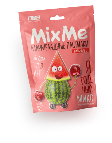 MixMe Витамин С Ягодный микс, 30 мг, пастилки мармеладные, арбуз вишня смородина, 58,5 г, 1 шт.
