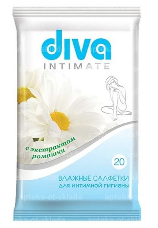 Diva салфетки влажные для интимной гигиены с ромашкой, салфетки, 20 шт.
