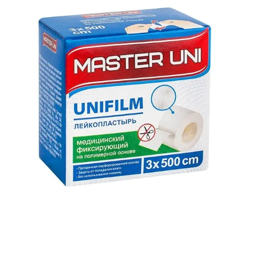 Master Uni Unifilm Лейкопластырь полимерная основа, 3х500, пластырь, 1 шт.