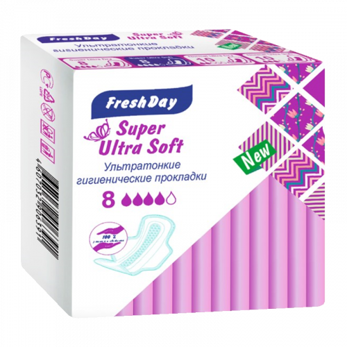 FreshDay Super Ultra Soft прокладки гигиенические, арт. 6391, 4 капли, 8 шт.