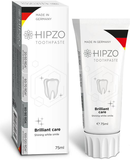 Hipzo Brilliant Care Зубная паста сияющая белоснежная улыбка, паста, 75 мл, 1 шт.