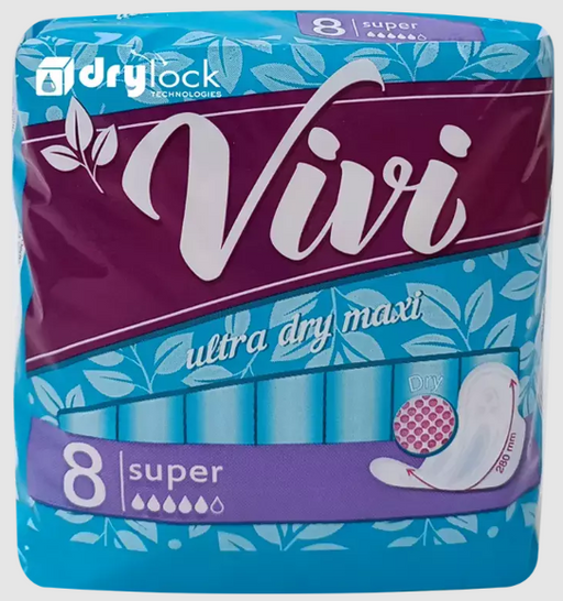 Vivi Ultra Super dry Maxi прокладки женские гигиенические, 5 капель, прокладки гигиенические, 8 шт.