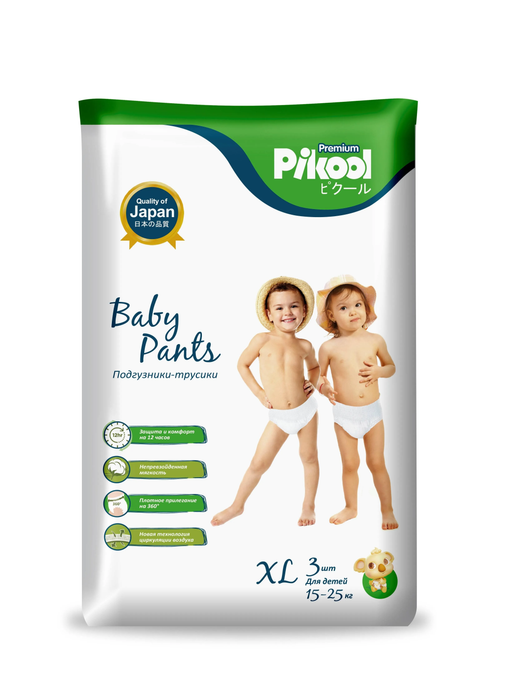 Pikool Premium Подгузники-трусики детские, XL, 15-25кг, 3 шт.