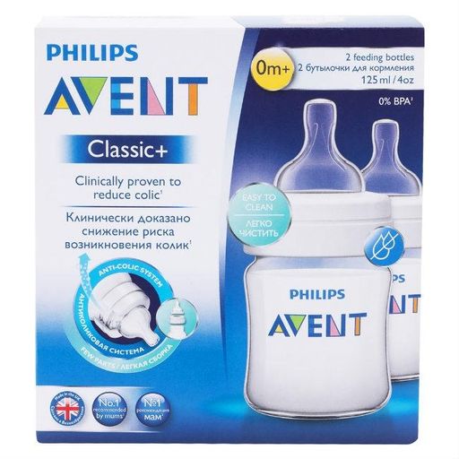 Бутылочка Philips AVENT Classic+ полипропиленовая, SCF680/27, 125мл, арт. 8148, 2 шт.