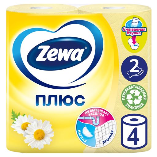 Zewa plus Туалетная бумага двухслойная Ромашка, 4 шт.