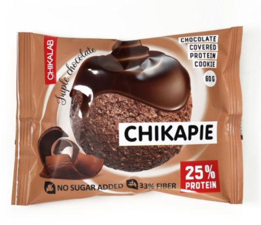 Chikalab Chikapie Печенье протеиновое с начинкой Тройной шоколад, печенье глазированное, 60 г, 1 шт.