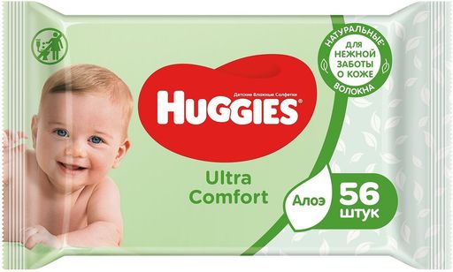 Huggies ultra comfort алоэ салфетки влажные детские, 56 шт.