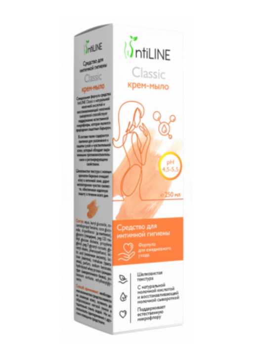 ИнтиЛайн Классик Крем-мыло для интимной гигиены, средство жидкое косметическое, специальная формула для ежедневного ухода, 250 мл, 1 шт.