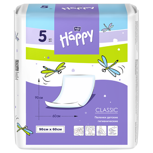 Пеленки впитывающие Bella Happy Classic, 90 смx60 см, 5 шт.