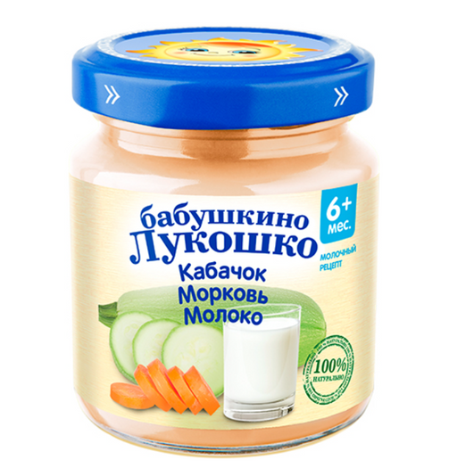 Бабушкино Лукошко Пюре с молоком из кабачков и моркови, для детей с 6 месяцев, пюре, 100 г, 1 шт.
