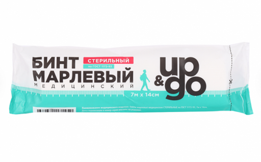 Бинт марлевый медицинский UP&GO, 7мх14см, стерильный, 1 шт.