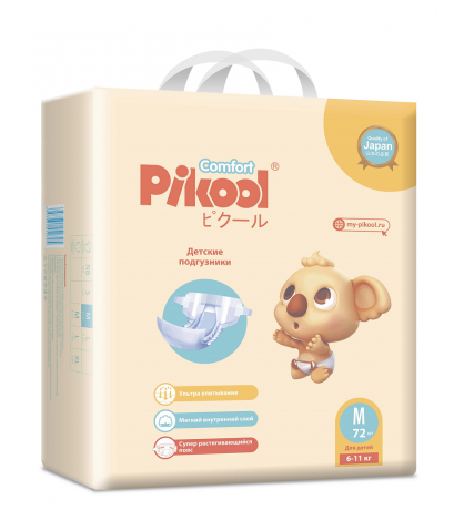 Pikool Comfort Подгузники детские, M, 6-11 кг, 72 шт.