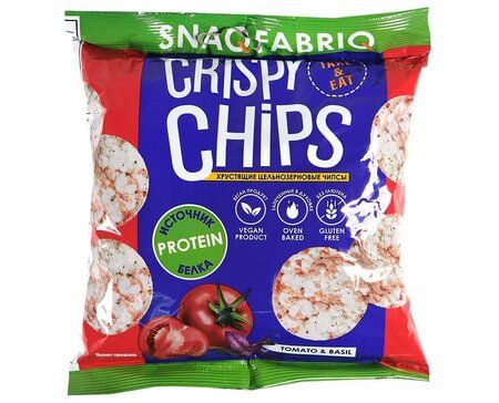 Crispy Chips Чипсы низкокалорийные Томат и базилик, Цельнозерновые протеиновые чипсы, 50 г, 1 шт.