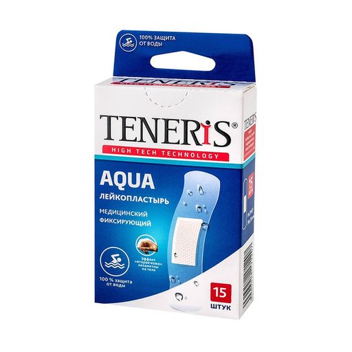 Teneris aqua лейкопластырь бактерицидный, 76х19мм, пластырь, водонепроницаемые, 15 шт.