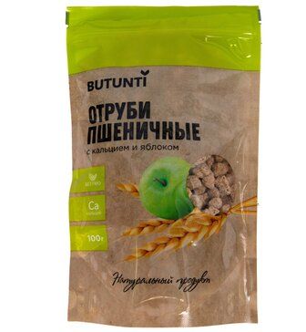 Butunti Отруби хрустящие пшеничные с кальцием и яблоком, отруби, 100 г, 1 шт.