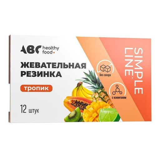 ABC Healthy Food Резинка жевательная, тропические фрукты, 12 шт.