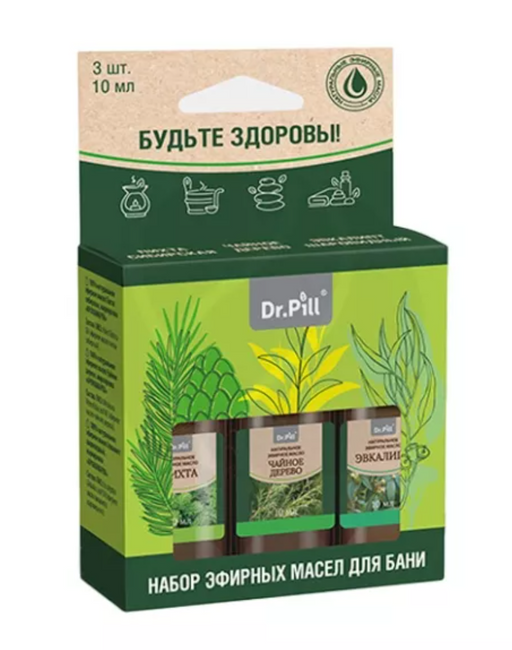 Dr.Pill Набор эфирных масел, набор, пихта+чайное дерево+эвкалипт, 10 мл, 3 шт.