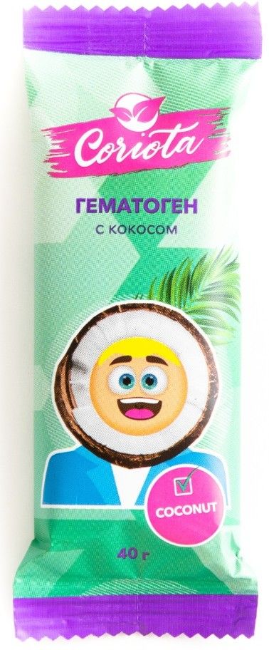 Coriota Гематоген народный, с кокосом, 40 г, 1 шт.