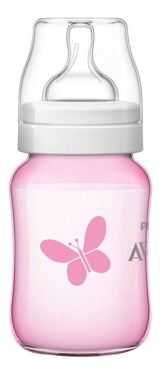 Бутылочка Philips AVENT Classic+ полипропиленовая Бабочка, (81464) SCF624/17, 260мл, розового цвета, 1 шт.
