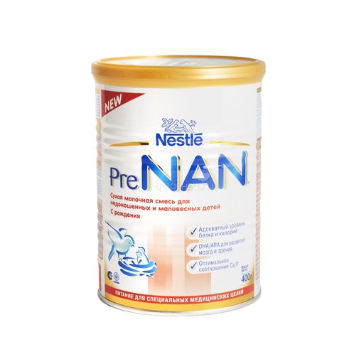 NAN Pre для недоношенных и маловесных детей, для детей с рождения, смесь молочная сухая, 400 г, 1 шт.