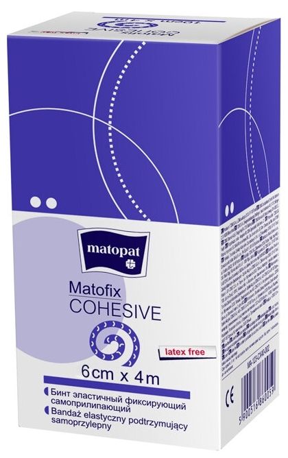 Matopat Matofix Cohesive Бинт фиксирующий, 6 смх4 м, бинт фиксирующий самоприлипающий, 1 шт.