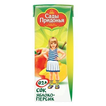 Сады Придонья Сок яблоко персик, для детей с 5 месяцев, без сахара, 0.2 л, 1 шт.