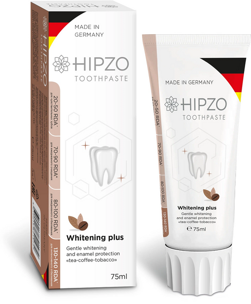 Hipzo Whitening Plus Зубная паста безопасное отбеливание, паста, защита эмали, 75 мл, 1 шт.