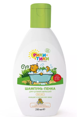 Рики-Тики Шампунь-пенка для купания малышей, для детей с рождения, пена для ванн, очищение и увлажнение, 200 мл, 1 шт.