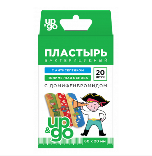 Пластырь бактерицидный детский UP&GO Пираты, 60х20, пластырь, с домифенбромидом, 20 шт.