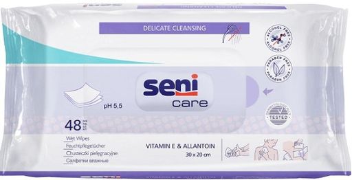 Seni Care салфетки влажные, салфетки влажные, с витамином Е и аллантоином, 48 шт.